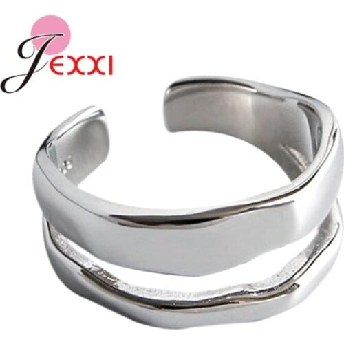Fast Shipping 925 Sterling Silver Rings For Women Girls Good Quality Geometric 2 Layer Rings For Wedding Engagement