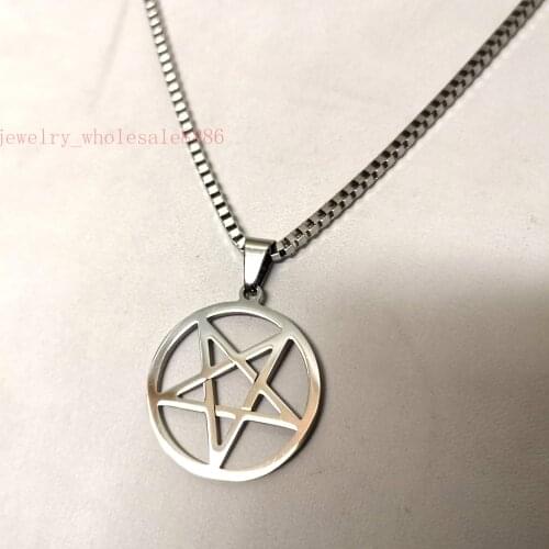 GNAYY Stainless Steel Pagan Wicca Inverted Star Pentagram Pendant Necklace box Chain 24 ''-32'' choose mens boys women