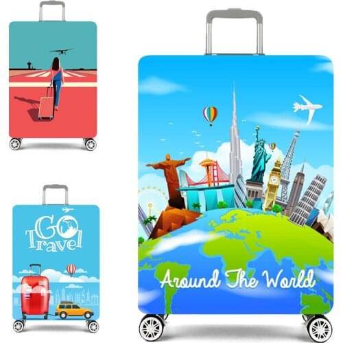 DIY Thicker Luggage Cover Suitcase Case Travel Accessorie Baggag Elastic Cartoon Printing with Zipper Luggage Protective Cove