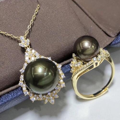 D327 Pearls Sets Fine Jewelry Pure 925 Sterling Silver Natural Fresh Water Black Pearls Jewelry Sets for Women