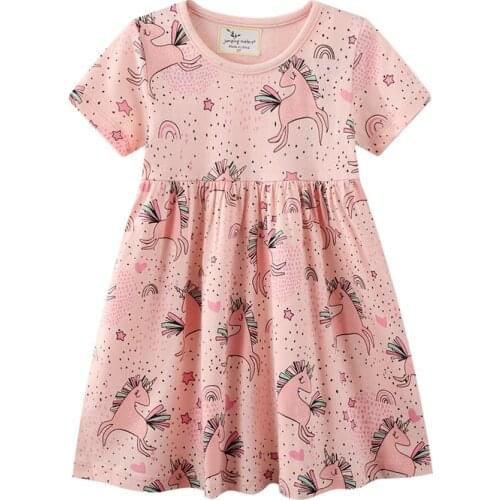 2021 Summer Girls Dresses Cotton Round Neck Short Sleeve Pink Princess Dress Kids Clothing 2 4 6 8 Years