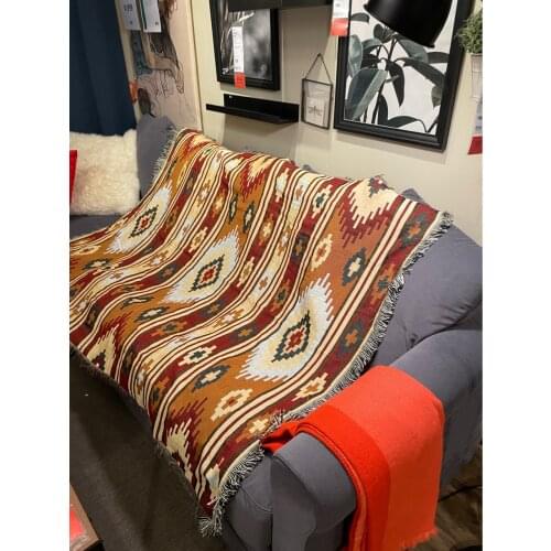 Geometric cotton throw blanket double-sided knitted sofa blanket towel dust cover boho carpet