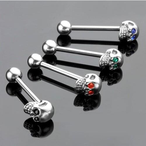 JETTING CZ Gem Punk Skull Tongue Ring Barbell Piercing Body Jewelry 316L Stainless Steel Jewelries 1pc