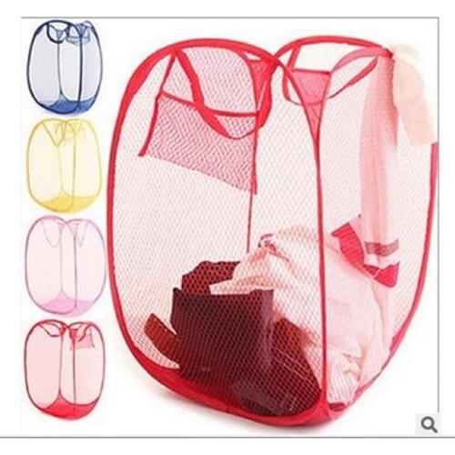 Official Storage Foldable Light Laundry Basket Travel Mesh Dirty Clothes Washing Bag Random Color