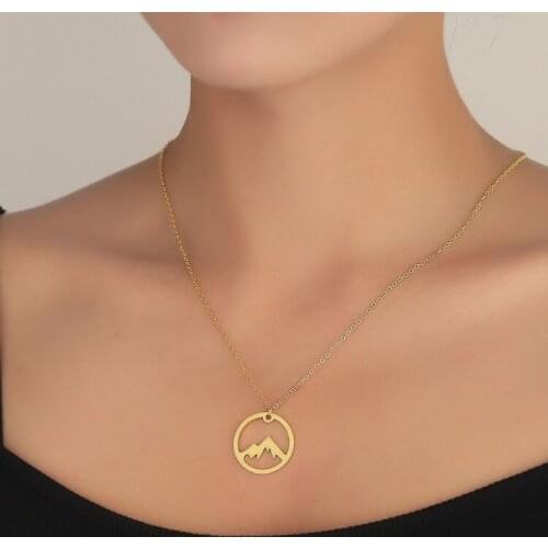 Trendy Cutout Mountain Necklaces for Girls Women Stainless Steel Hill Coin Pendant Dainty Nature Buffs Jewelry Gift