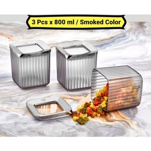 Square Storage box Set Box Copper Smoked Color 3 Pcs 800 ml Regular Food Storage Kitchen Regulator Vacuum Cover Air proof