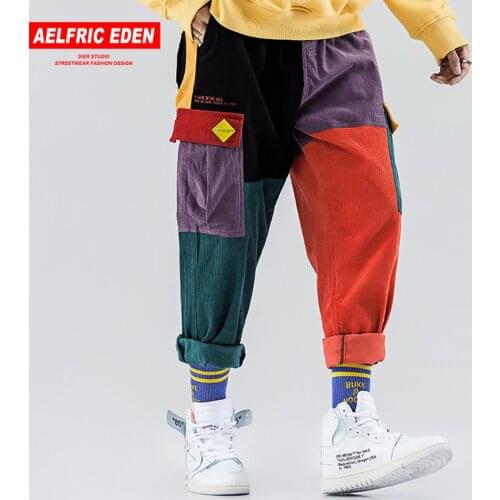 LACIBLE Corduroy Casual Pants Men Colorful Harem Joggers Fashion Harajuku Sweatpants Hip Hop Streetwear Male Trousers UR51