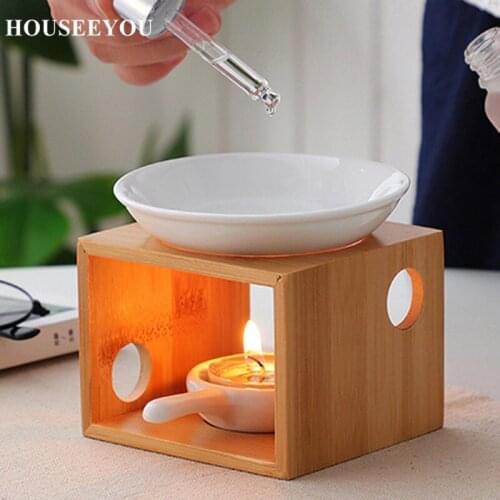 Fragrance Oil Lamp Furnace Aroma Burner with Candle Holder and Bamboo Frame Candlestick Vase Aromatherapy Stove Home Decoration