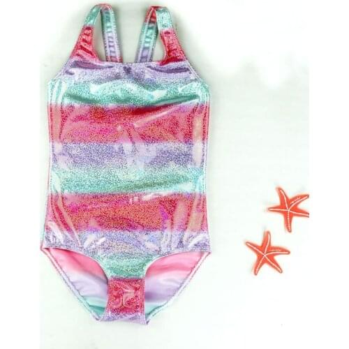 Hot Sale Baby Girls' Silver Pressed Gradient One-piece Swimsuit Kids' Bikini Swimwear Age 3T-10T Children Bathing Suit In Summer