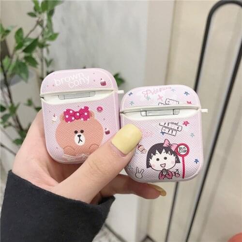 Cute Cartoon Girl Protective for Air Pods Case for Airpods 1 2 Wireless Earphone Cases Pink Leather Luxury Cover