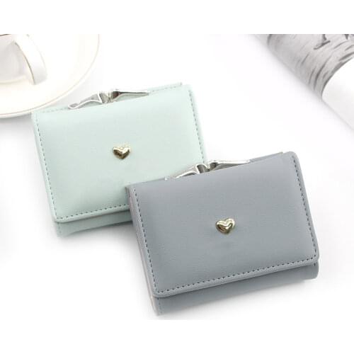 Candy Color Fashion Women Coin Purse Leather Solid Color Vintage Short Wallet Heart Hasp Ladies Girls Card Holder Clutch Bag
