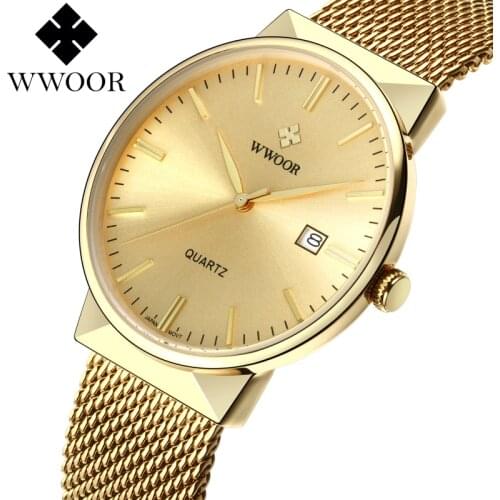 Watches Men WWOOR Luxury Brand Mens Business Watches Men Quartz Date Clock Male Mesh Belt Casual Wrist watch Relogio Masculino