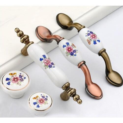 Set of 6 Hand-Painted Flower Drawer Knobs,Antique Rural Style Ceramic Cabinet Knobs | Ideal for Any Home, Kitchen or Office