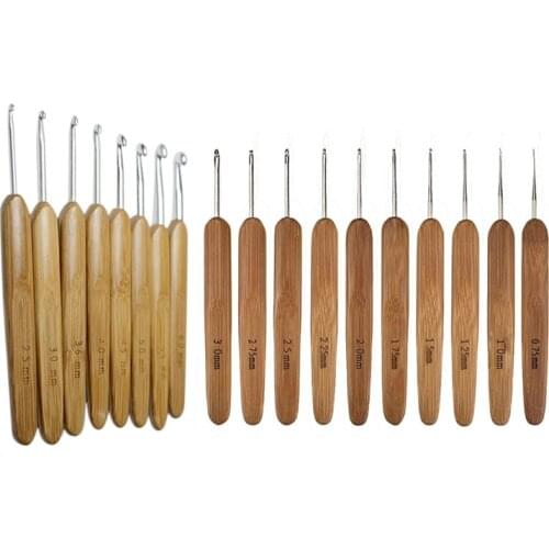 8x Bamboo Crochet Beginner Set Mixed Aluminum Handle & 10Pcs Mix Size 0.75mm-3mm
