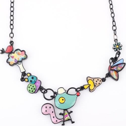 Newei Statement Necklace Mouse Enamel Tree Alloy Long Chain Pendants 2016 New Jewelry For Women Charm Collares Accessories