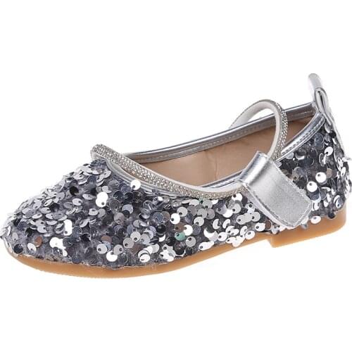 2021 New Girls Leather Shoes Summer Princess Shoes Girls Sequin Sandals Fashion Dance Shoes Casual Flats for Party Chic 26-35