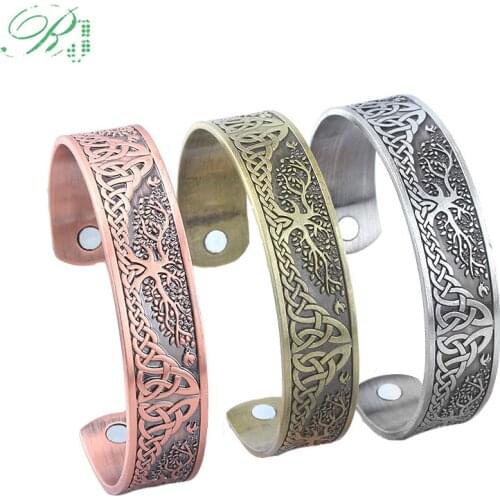 RJ Tree of Life Bangle Engraved Letter My Shape Viking Celtics Knot Bracelets Energy Magnet Health Adjustable Bileklik For Men