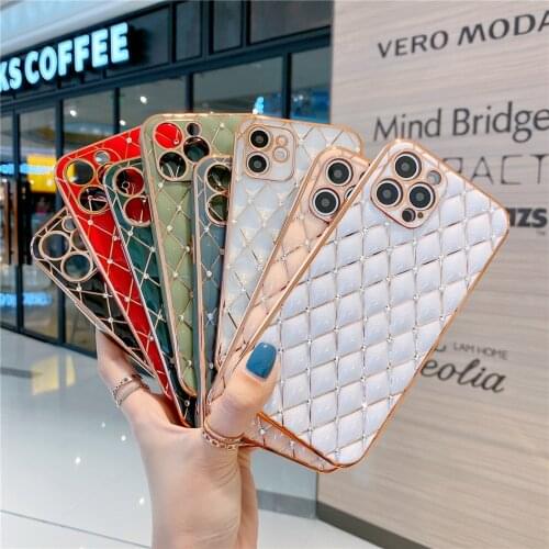 Luxury 3D Jewelled Damond Plating Lambskin Phone Case for iPhone 11 12 XS Pro Max XR X 7 8 Plus SE 2020 Glitter Crystal Cover