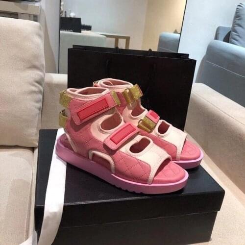 Summer new sandals womens Velcro versatile thick soled ROMAN SANDALS tide comfortable sheepskin color matching flat sandals