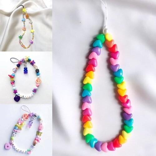 Mobile Phone Shell letter Lanyard Star smiley Face Crystal Long Lanyard brand Lanyard Chain with Mobile Phone Strap