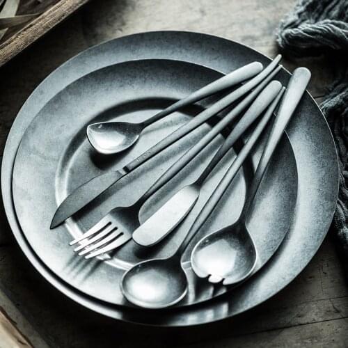 New Vintage Silver Cutlery Set 304 Stainless Steel Dinnerware Tableware Set Knife Dessert Forks Soup Teaspoon Long Handle Scoops