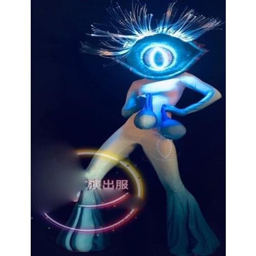 Lumious led eyeball headgear dance costume light up monster eye future show stage costume