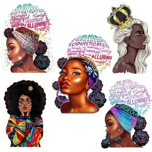 Fashion African Girl Thermo Strpis Sticker On Clothes Application Iron On Patches For Clothes DIY Gril T-shirt Washable Applique