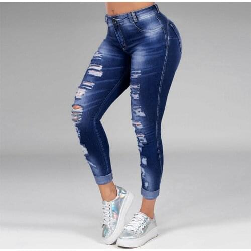 High Waist Skinny Ripped Jeans Women Plus Size 5xl 6xl Trousers Washed Denim Jeans Hollow Hole Bleached Pencil Pants A50