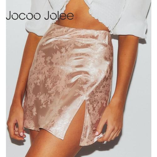 Women Summer Elegant Jacquard Satin Skirt Sexy High Waist Mini Skirt Vintage Zipper Pencil skirt with side Slit Y2K 2000s 90s