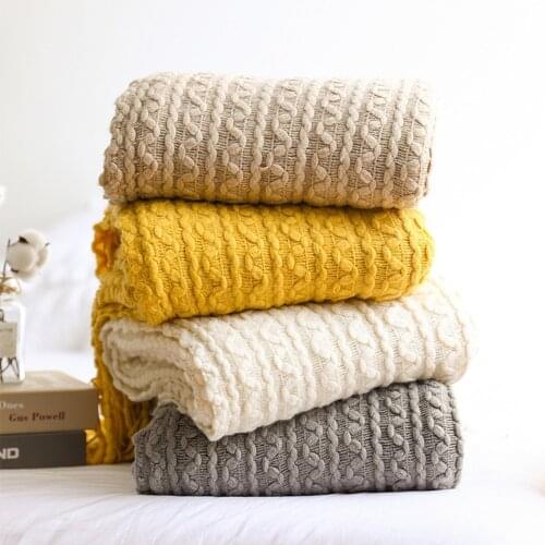 Jacquard Knitted Bed throw blanket Soft fluffy blankets for bed chair Sofa towel /cover with tassel Nap thread blankets for beds