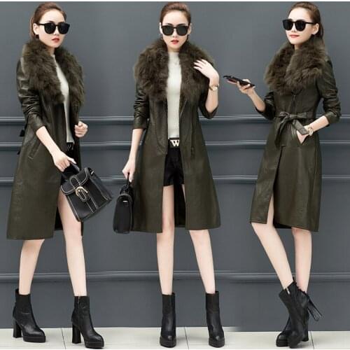 Large size women leather jacket Winter clothing New Plus velvet slim leather coat Fur collar fur coat PU leather jacket 2067