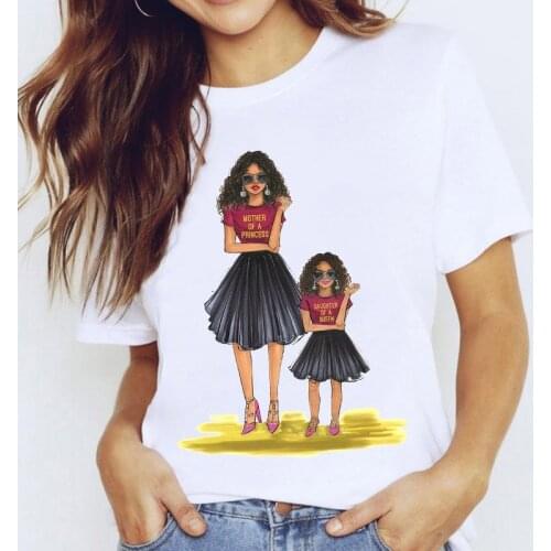 Women T-shirts Retro Cartoon Mom daughter Life harajuku Ladies Tshirt 90s Woman Tees Graphic Short sleeve Tee shirt femme 2021