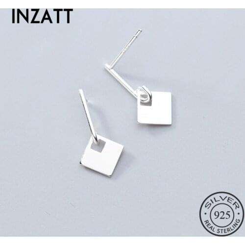 INZATT OL Minimalist Geometric Real 925 Sterling Silver Square Dangle Drop Earrings For Women Fashion Jewelry Accessories Gift