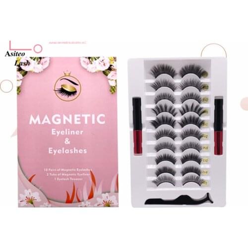 10 Pairs Magnetic Eyelashes 6D With 8PCS magnet magnetic lashes Natural curl faux cils magnetique mink eye lashes tweezers