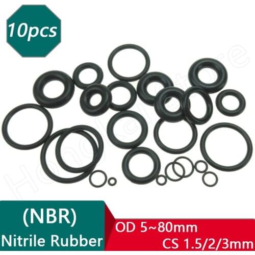 10pcs CS 1.5/2/3mm Black NBR O-Ring OD 5~80mm Nitrile Rubber Seal Washer Heat Resistance 100