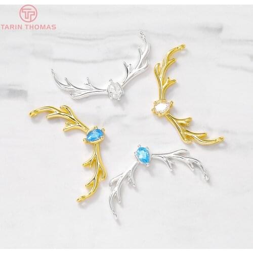 2PCS 29x16MM Hole 1MM 24K Gold Color Plated Brass with Zircon Deer Connector Charm Pendants High Quality Diy Jewelry Accessories
