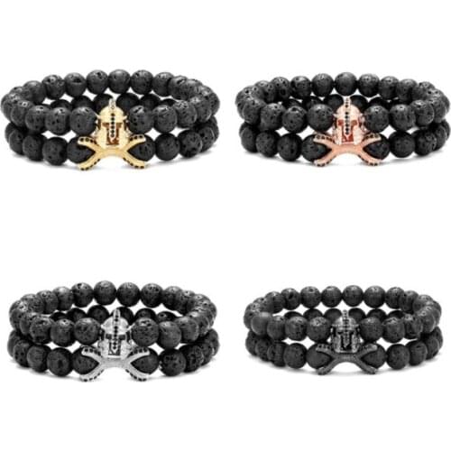 2pcs/lot 8mm warrior helmet ball crown gold silver copper cz zircon cubic zirconia beads bohemian Bracelet Stone Bangles cw24