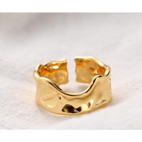 2020 Personality Folded Opening Irregular Wide Ring Europe Handmade Concave Convex Irregular Rock Open Wide Ring For Women