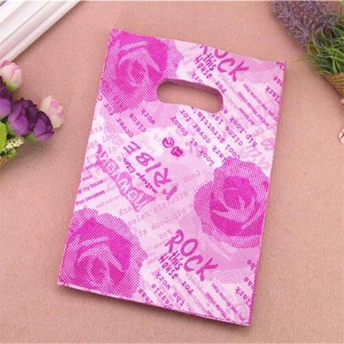 2017 New Style Wholesale 100pcs/lot 15*20cm Luxury Pink Rose Flower Birthday Gift Packaging Bags