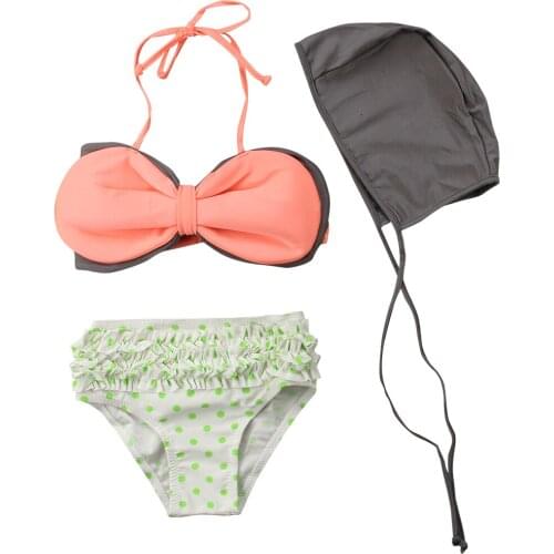 3pcs Kids Baby Girls Swimming Costume Bathing Swimsuit Bikini Set Swimwear + Hat