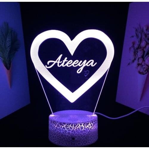 Love Pattern Ornaments White Cracked Base 3D Lamp 7 Color Changes With Remote Control for Couple Children Festival Birthday Gift