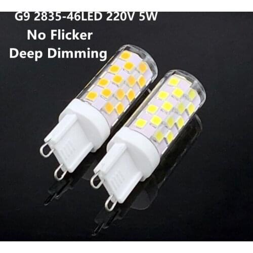 No Flicker 5W Led Ceramic bulb mini corn G9 AC220V 240V Deep Dimming 46leds SMD2835 Energy Saving Replace Halogen Lamp 5pcs