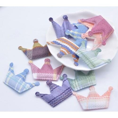 50Pcs 42*27mm Padded Reticulated Plaid Cloth Crown Appliques for DIY Hat Clothes Leggings Sewing Patches Headwear Accessories