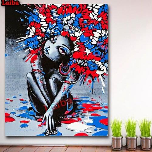 Diamond Embroidery African girl Cross Stitch Diamond Painting Landscape Picture Decoration Home Round drill Full drill art Decor