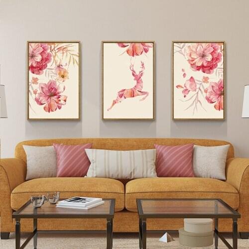 Simple Nordic Style Diamond Painting Full Diamond Flower Elk Triple Painting Living Room Modern Simple Diamond Embroidery