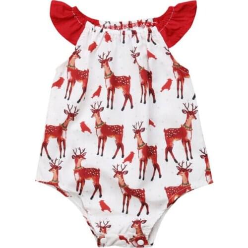 Baby Girl Bodysuit 2019 Christmas Newborn Baby Girl deer Ruffles Sleeve Bodysuit Jumpsuit Outfits Clothes
