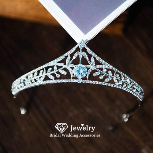 CC Bridal Crown Wedding Accessories for Women Engagement Hair Ornaments Leaf Shape Tiaras Shining Jewelry Prom Coronets HS100