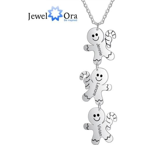 JewelOra Designer Jewelry-Customized Name Engraving Gingerbread Man Pendant Necklace Personalized Christmas Gifts for Family