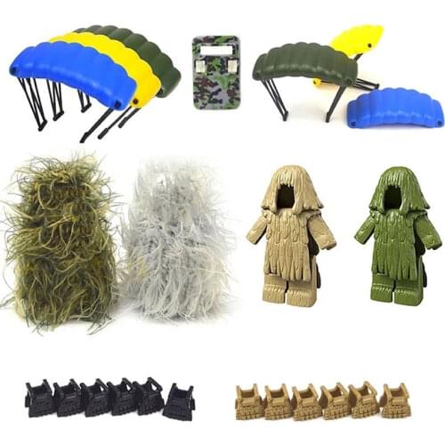 Figures Ghillie Suits Military Accessories bricks Swat Weapon Soldier parachute WW2 Army MOC Parts Building Block PUBG