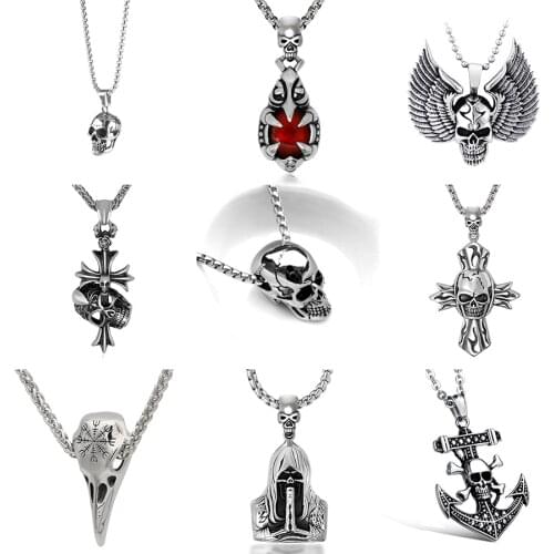 Gothic Stainless Steel Skull Necklaces Biker Skeleton Pendant Necklace Men Women Punk Vintage Hip Hop Jewelry Anniversary Gifts